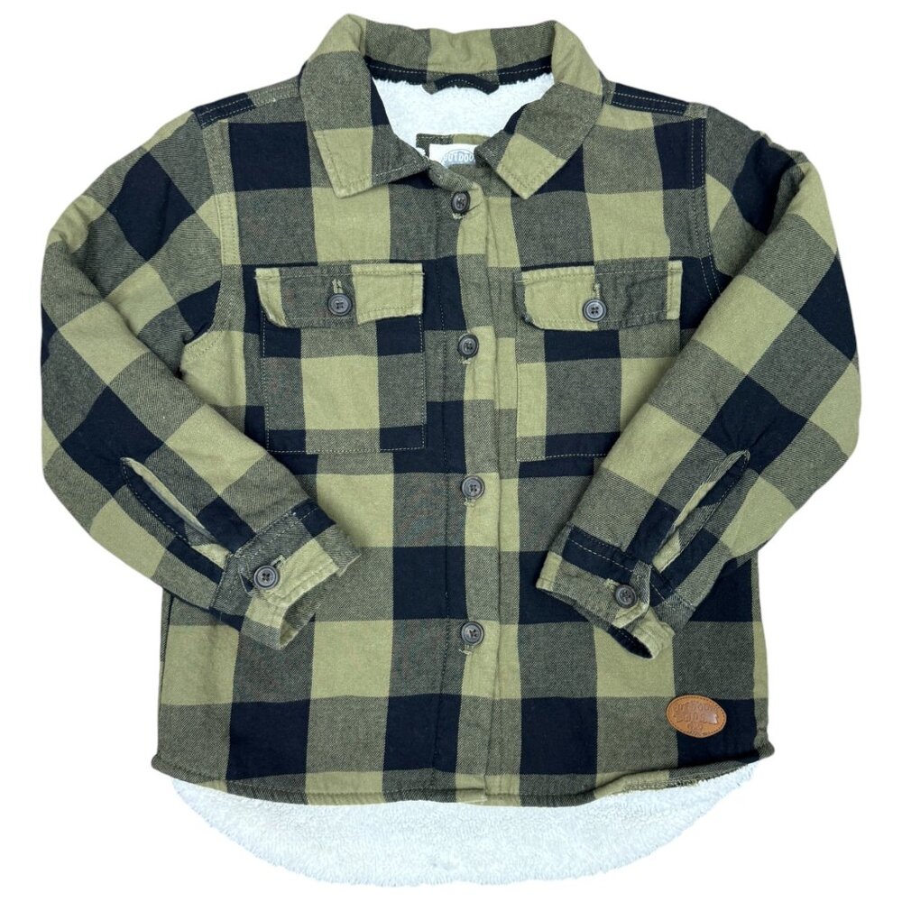 Outdoor Kids Shacket Olive Flannel Sherpa-Lined- Size Medium‎